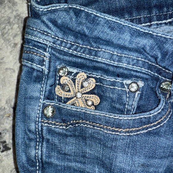 GRACE Size 28 Dark Blue Bootcut Jeans Low Rise Embellished Pockets Medium Blue - Picture 5 of 13